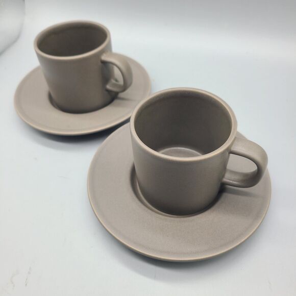 Set (2) Calvin Klein Coffee Cups with Saucers Matte Grey Swid Powell 6 oz - Picture 2 of 8
